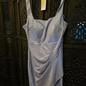 Sparkle Blue Sleeveless Evening Dress